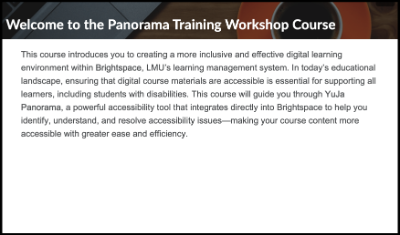 Representative screenshot of training course welcome screen